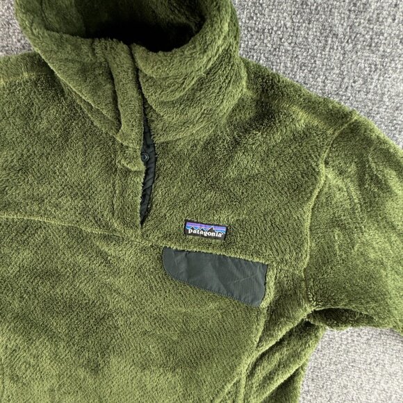 Patagonia Fleece Jacket Women Pullover Snap Green Soft Pocket Fuzzy Medium Logo - Picture 2 of 16